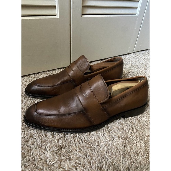 $368 Saks Fifth Avenue Brown Leather Penny Strap Loafers Slip On Shoes Size 12 main image 8